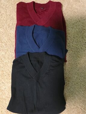 3 Men's V-Neck Sweaters - Black, Navy, Burgundy